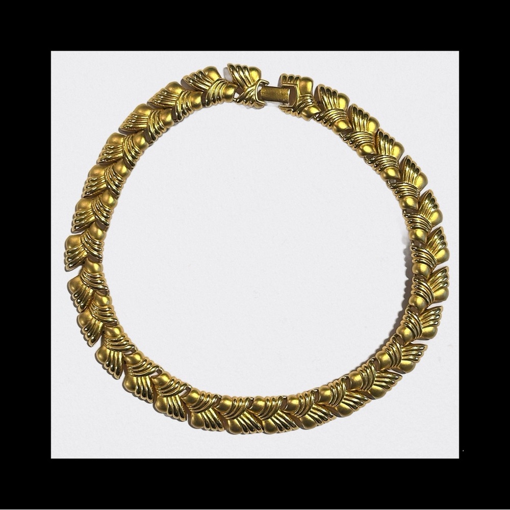 Vintage Necklace Napier Wide Chunky Brushed Goldtone 80s 90s Collar 16in